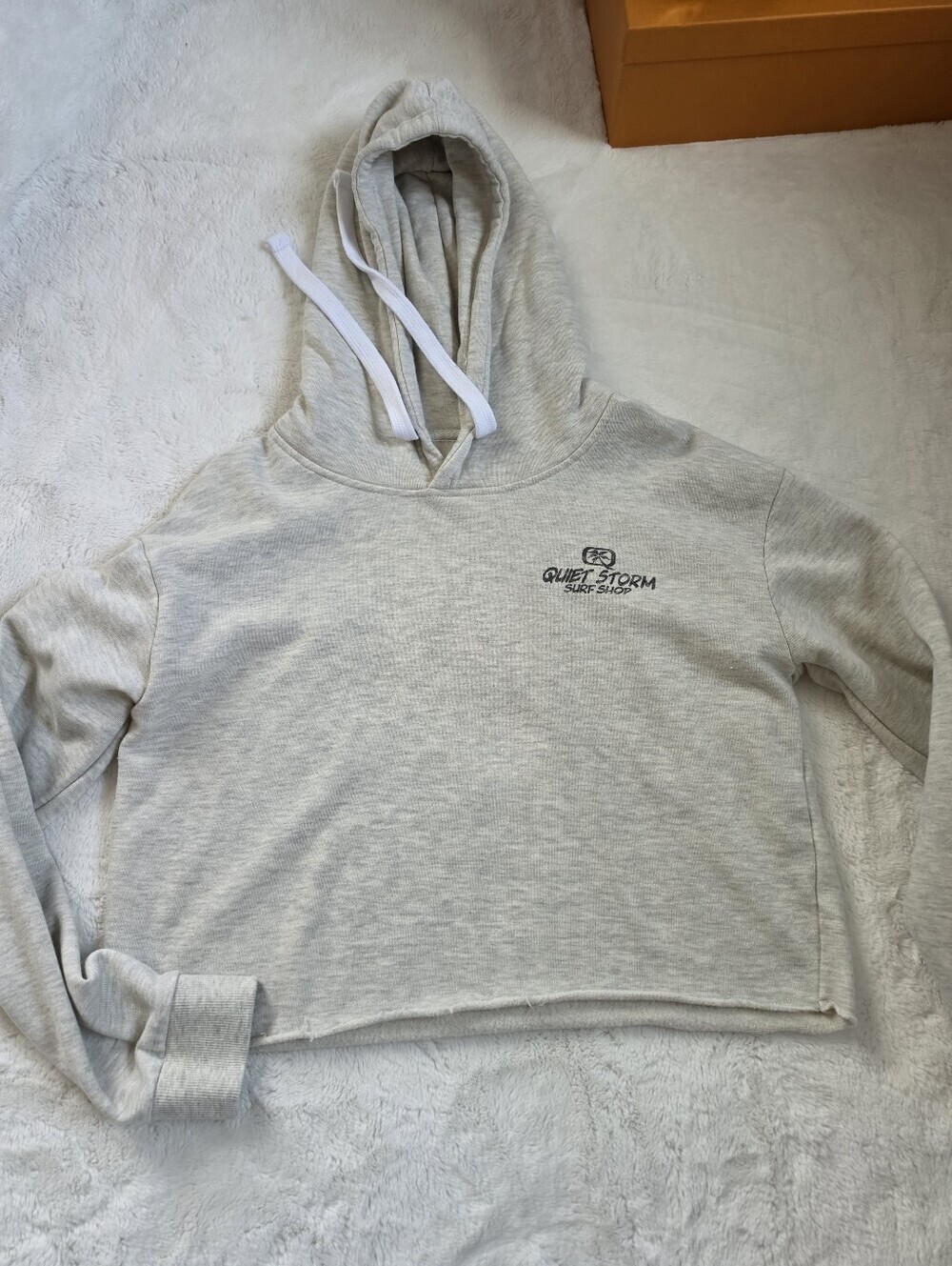 Light Grey Easy Breezy Surf Shop Cropped Hoodie Size L Palm Tree Graphic